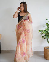 Light Flower Brown Pure Organza Saree